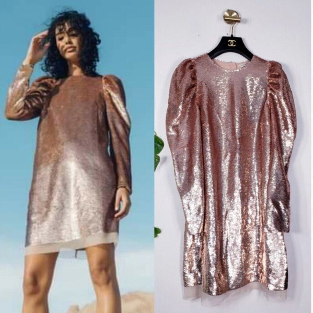 $795 ULLA JOHNSON Neptune Rose Gold Sequin Party Dress 6‎
